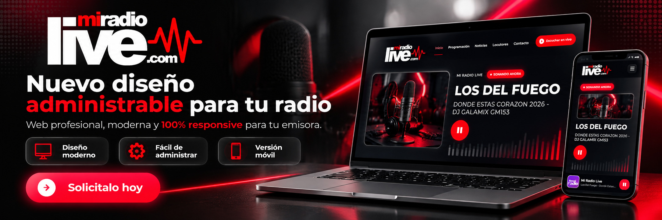 MiRadioLive - Nuevo diseño administrable para tu radio